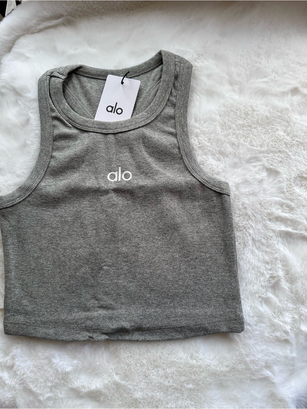 Grey Crop Tank with White Logo